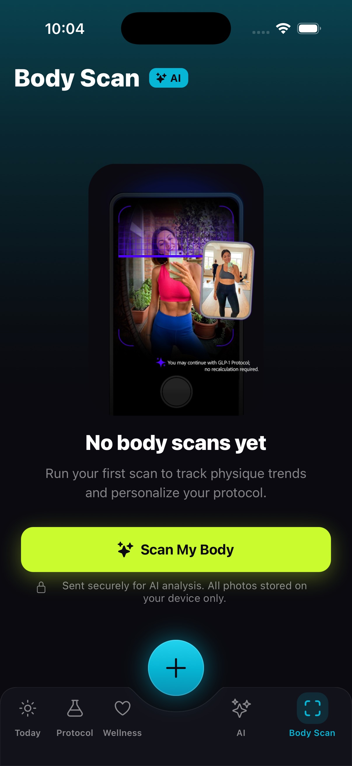 MAX Peptide AI body scan progress screen